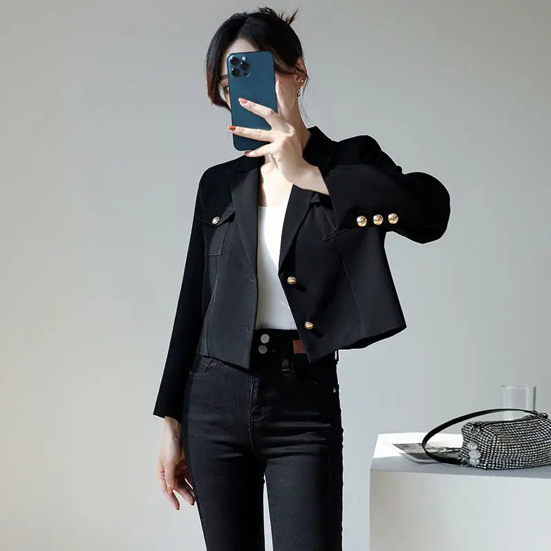 Women's New Petite Short White Suit Jacket Blazer Premium Casual Solid Color Spring Autumn Korean Style Elegant Temperament