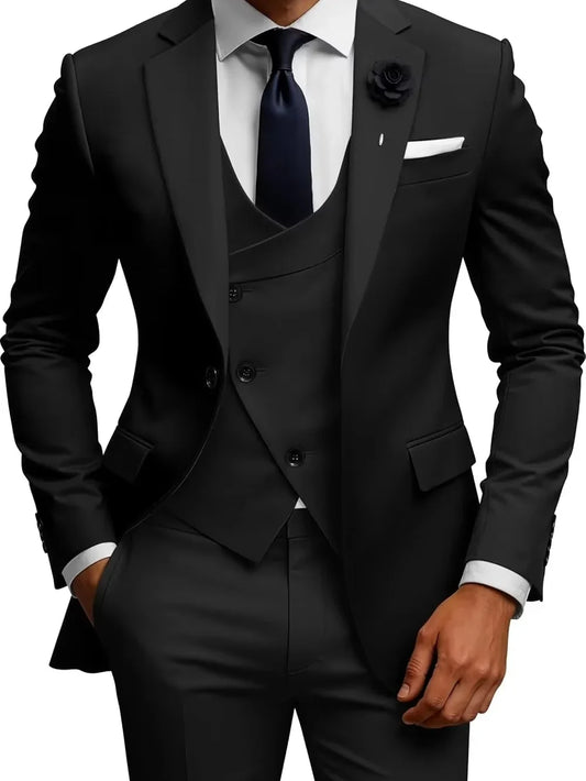 New Man Contrast Color Tuxedo 3 Pieces Party Prom Wear Classic Notched Lapel Men's Suit Set For Business Banquet Plus Size