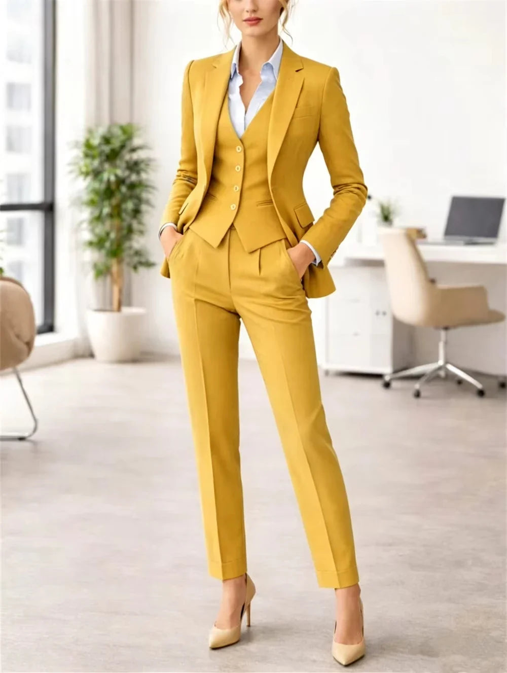New Tuxedo Suit Slim Fit Three-Piece Women's Suit Wedding Guest Suits Elegant Office Women Suits Jacket+Vest+Pant