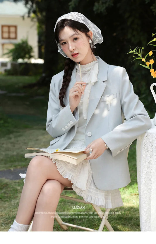 Blue Blazer Women 2026 Spring New Office Commute Elegant Casual Coat Fashion Female Suits with Butterfly Accessory L61922