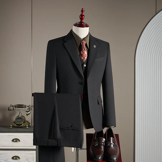 15% High-End Wool Suit for Men, Fashionable and Stylish Wedding, British-Style Business Casual Gray-Blue Suit Three-Piece Set