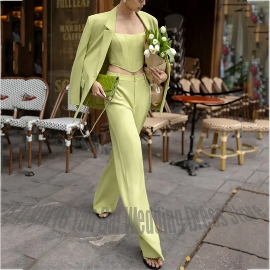 Women 3 Piece Blazer Suit Stylish Notch Single Breasted Straight Elegant Office Business Commute Streetwear Female Formal Outfit