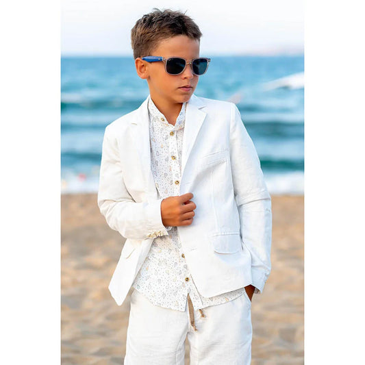White Linen Boy Suits Notch Lapel Single Breasted Sets Party Homecoming Formal Casual Daily Vacation Kids Clothes 2 Piece