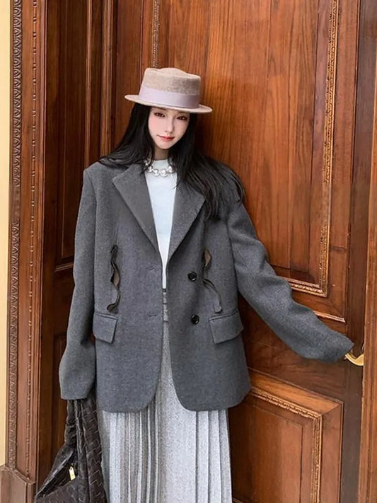 Winter Office Ladies Versatile New Long Sleeve Suit Jacket Loose Fit Notched Single Breasted Fashion Women Casual Blazers Coat