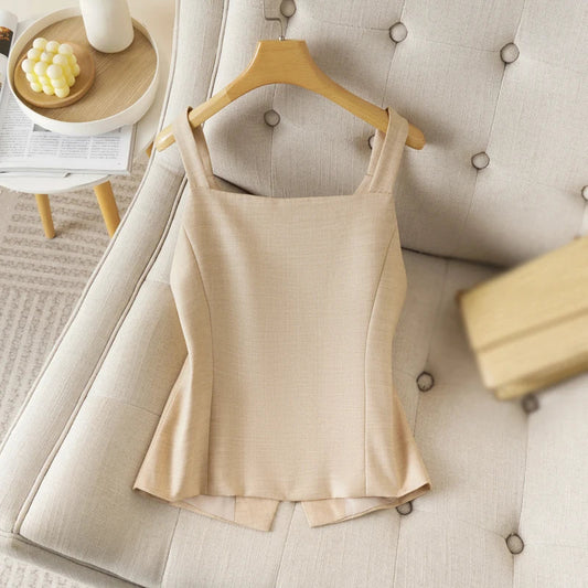 Women's Suspender-Style Suit Vest for Spring and Summer, Single-Breasted, Slim-Fit, Flattering Top, Can Be Worn Alone or Layered