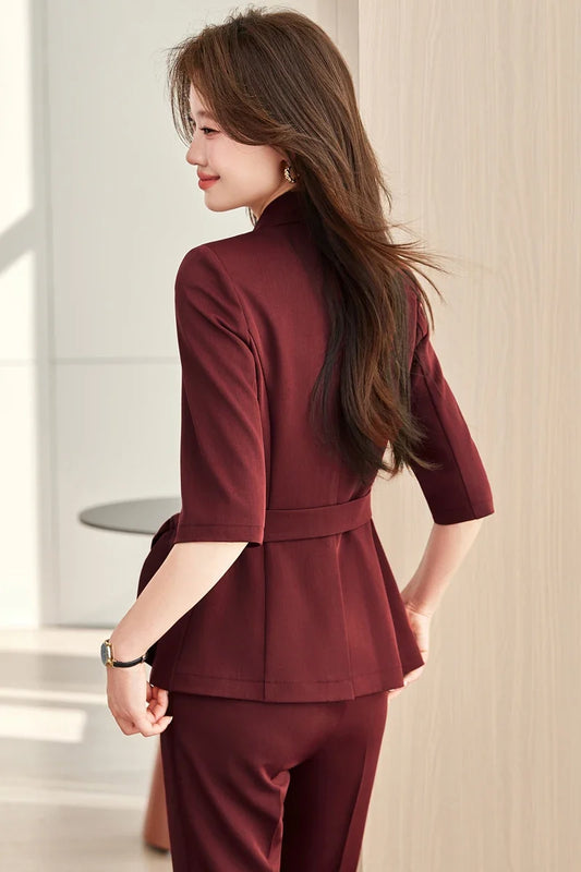 Fashionable professional women's wear, mid-sleeve blazer + pants set, exquisite and elegant. New style for spring summer 2026