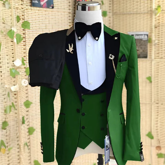 Men's 3-Piece Double-Breasted Suit – Straight-Fit Blazer, Vest & Trousers for Formal & Party Occasions