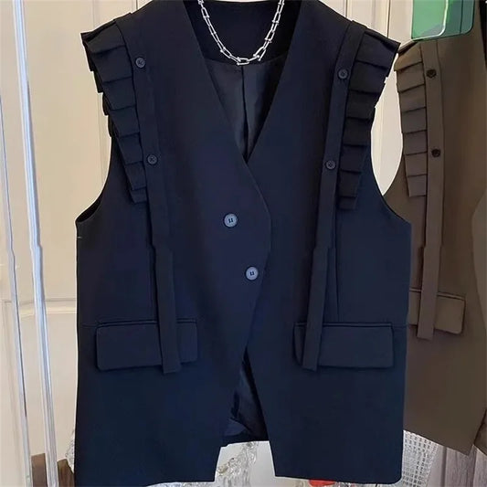 Women New Leisure Large Size 4XL Vest Outwear Spring Autumn Ladies Loose Waistcoat Tops Coat Female Fashion Sleeveless Jacket