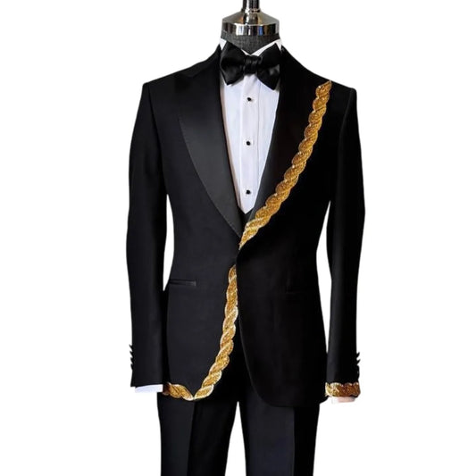 Leisure Men's Suit 2 Pieces Blazer Pants Bow Collar Peaked Lapel Beads Appliques Wedding Work Business Formal Costume Size Color