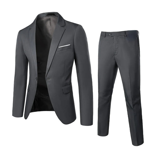 Men's Slim Fit Two-Piece Suit – Single Breasted Blazer & Trousers for Weddings & Business
