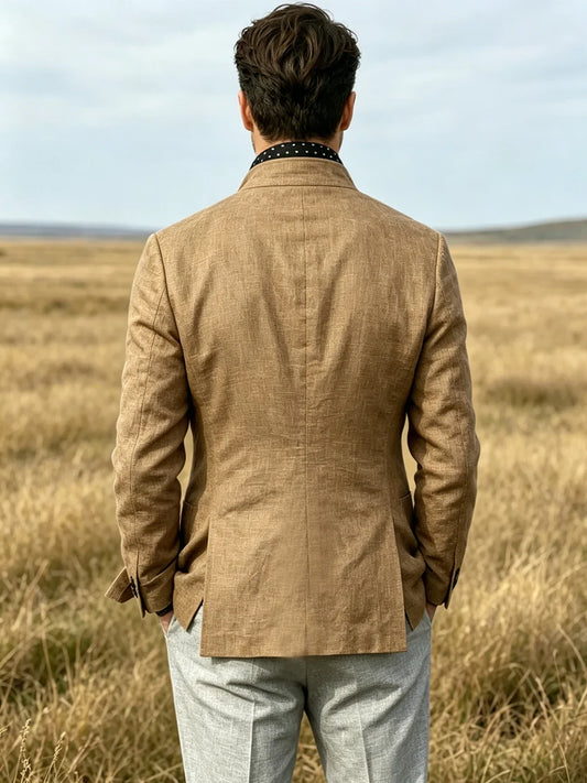  Men's No Collar Jacket Linen Blend Stand Collar Blazer Chinese Mandarin Collar Blazer Classic Tradition Tang Jacket For Daily