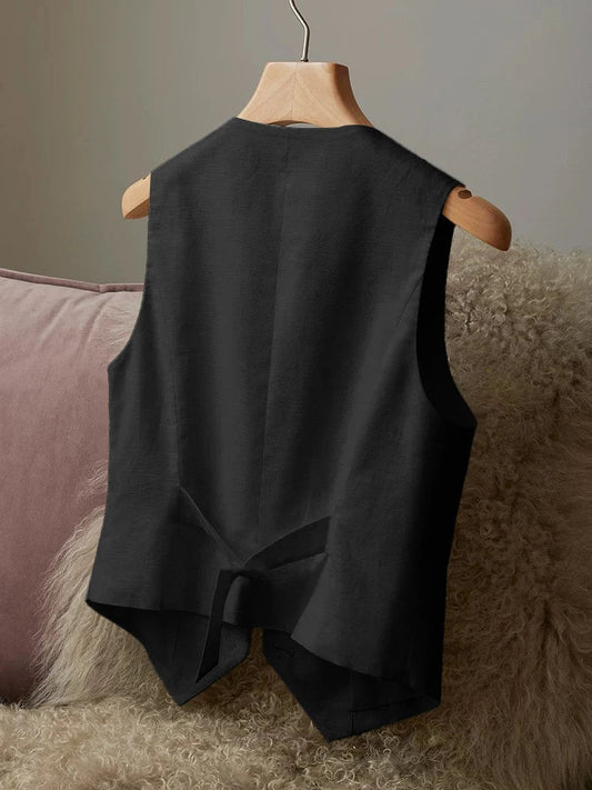 Women's Casual Linen Vest - Versatile V-Neck Button-Front Waistcoat, Lightweight Sleeveless Jacket for Everyday & Office Wear