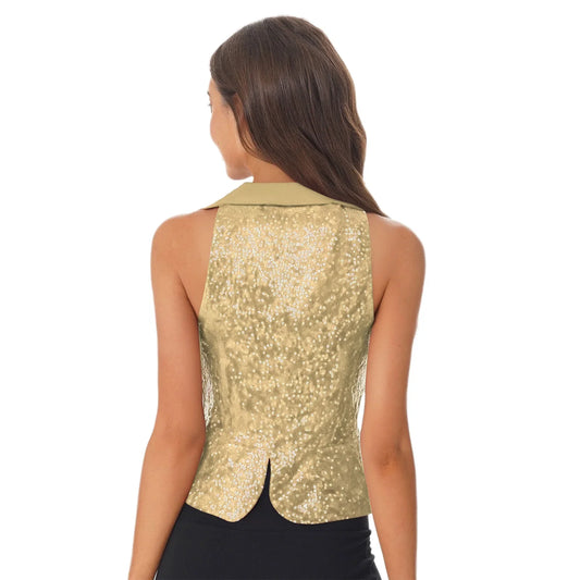 Women Shiny Sequin Vest Lapel Sleeveless Glitter Suits Waistcoat Top Rave Music Festival Jazz Dance Party Banquet Night Clubwear