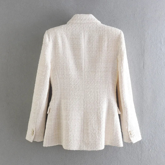 Spring Fashion Texture Double Buttoned Small Fragrance Style Suit Jacket Women's Polyester Long Sleeve Regular Length Coat