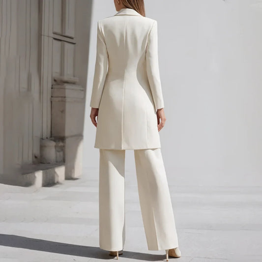 Luxury Women Pants Sets 2 Piece Chic Peak Lapel Double Breasted Outfit Fashion Elegant Daily Casual Party Office Lady Suits