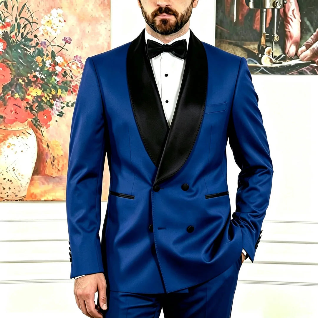 Men Suit Black 2 Pieces Double Breasted With Black Lapel For Wedding Birthday Banquet Party Business Work Office Jacket Pants
