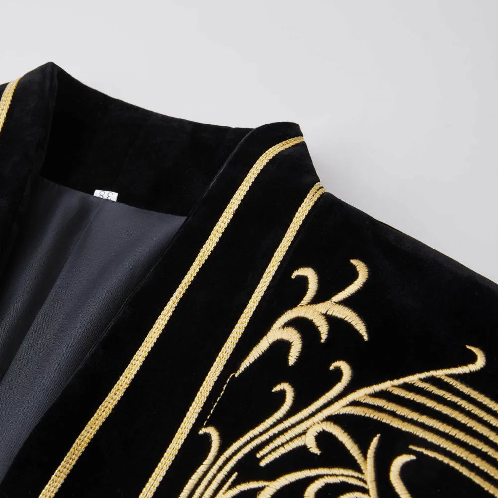 Male Gothic Style Mens Embroidery Velvet Court Blazers Cardigan Slim Fit Suit Jacket Bar Stage Singer Performance Tuxedo Costume