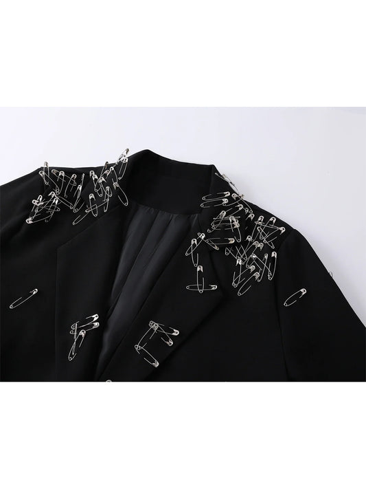 Women Black Gothic Emo Blazer Jacket Vintage Single Breasted Long Sleeve Outerwear Y2k 2000s Chic Fashion Suit Coat Autumn 2025
