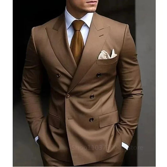 Men's Double Breasted Slim Fit Suit Set – Peaked Lapel | Business, Banquet & Formal Occasions