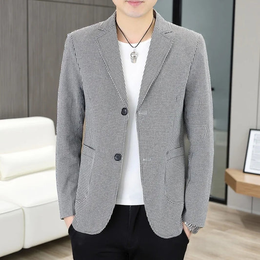 Men's Plaid Blazer for Casual Business Spring Autumn | Khaki Dark Gray Light Gray