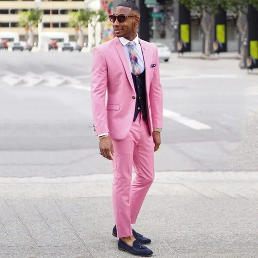 Pink Blazer Tailor Made Suits for Men Single Breasted Peaked Lapel Slim Fit Wedding 3 Piece Jacket Pants Vest Trajes De Hombre