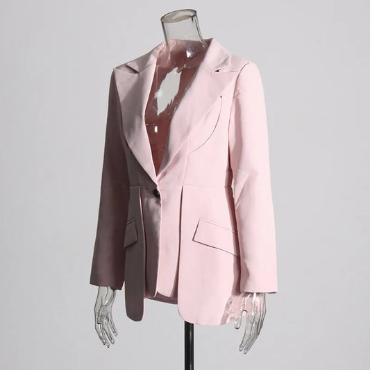 Spring Autumn New Women Blazer Back Hollow Out Waist Cinching Slim Fit Solid Color French Elegant Fashion Tide Coat HK17101