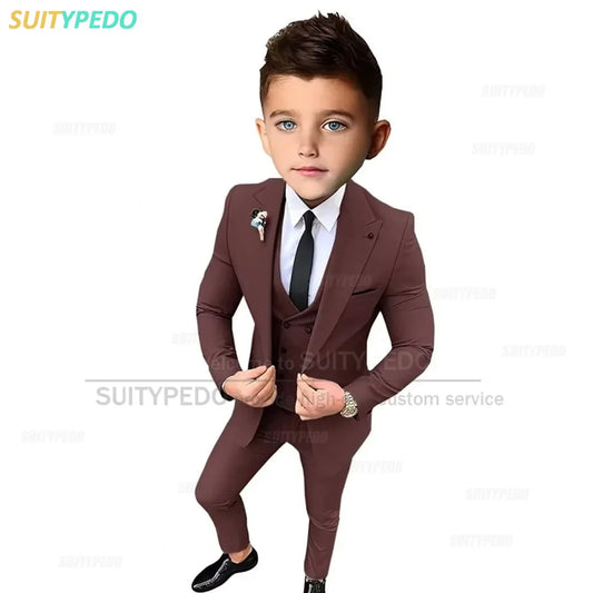 Boys 3-Piece Formal Suit Set with Peak Lapel Jacket, Vest & Pants – Wedding & Special Occasion