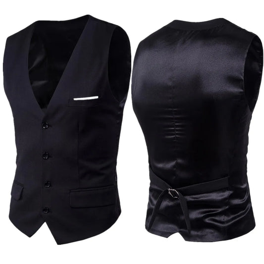 Men's Slim Fit V-Neck Vest – Single-Breasted Smart Casual Waistcoat in Multiple Colors