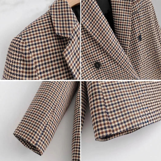 2025 Winter Women's Plaid Long Sleeve Suiting Clothes Commute Slim Fit Top Regular Outerwear Polyester No-iron Treatment