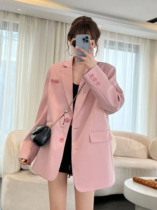 Premium Women's Spring Fall Relaxed Casual Blazer Stylish Design Pretty Chic Youthful Korean Trendy Suit Top Full Long Sleeve