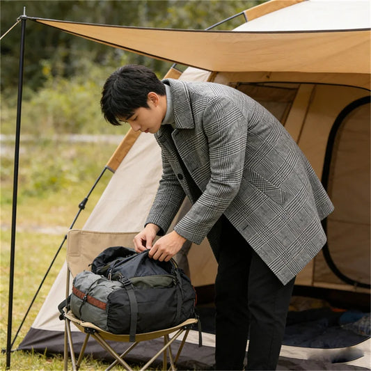 Men's Plaid Wool Blend Coat Mid Length Single Breasted Trench Coat Casual Business Overcoat for Men Spring Autumn Warm Jacket