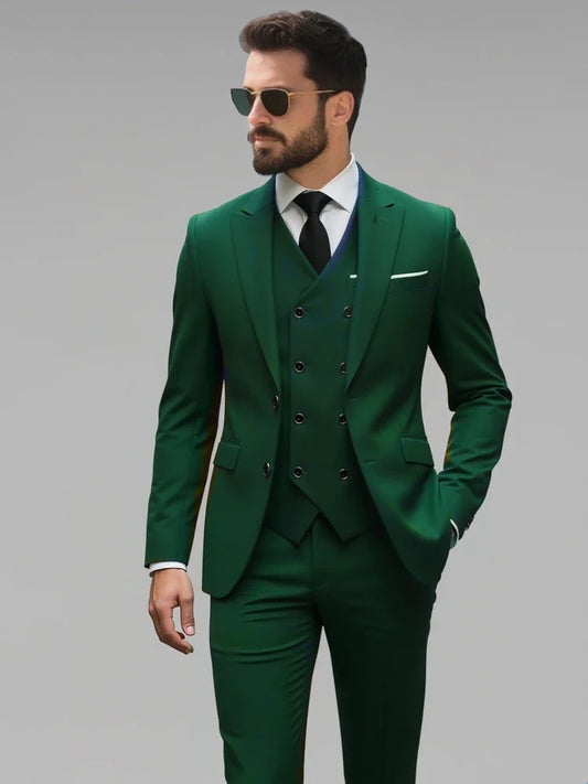 Men's Pants Suit Navy Blue Formal Slim Fit Blazer Vest Trousers 3 Pieces Set Casual Groom's Wedding Dress Suit Business Party