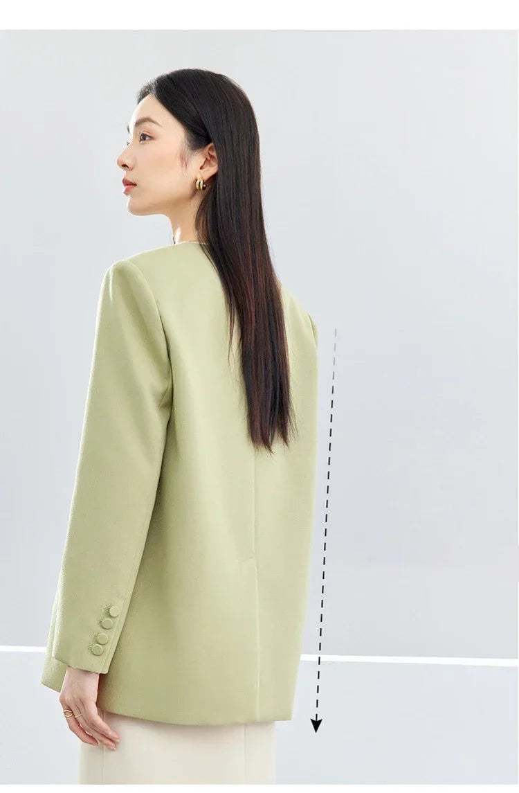 Women Blazer Khaki Green Suit Jacket 2026 Spring V Neck Office Lady Long Sleeve Outerwear Woman Clothes 141X52951