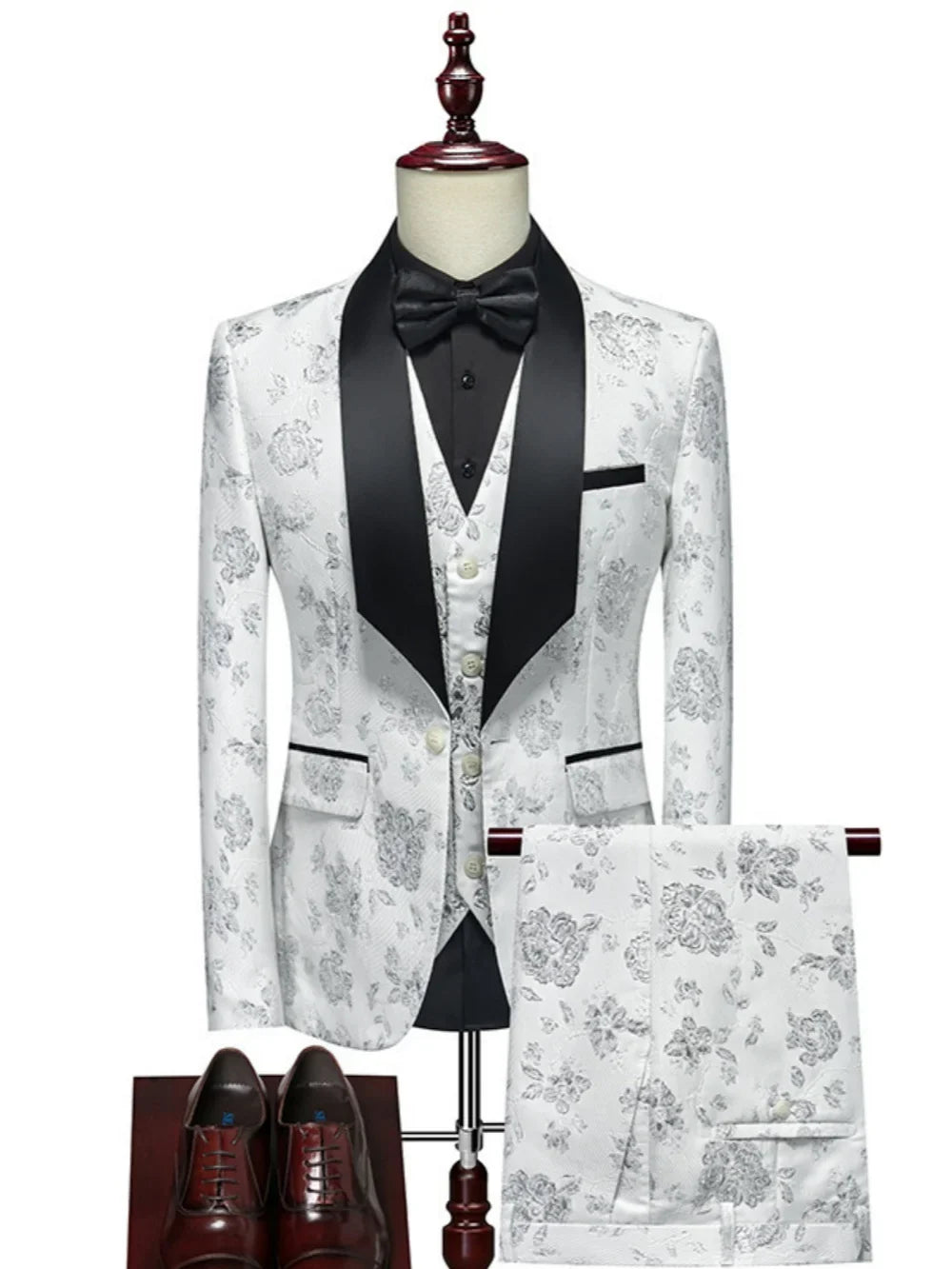 Luxurious Patterned Suit Set 3 Pieces For Men High Quality Man Suits Wedding Groom Sets Plus Size Long Sleeved Tuxedo On Sale
