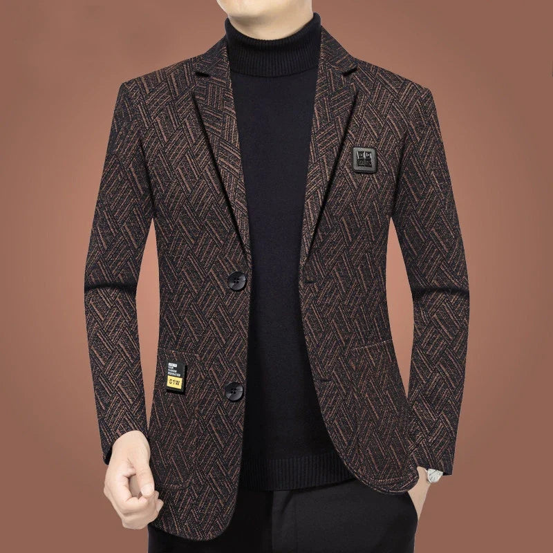 Blazer Men's Fashionable Business Banquet Dance Singer Striped Fitted Casual Trendy Wedding Banquet Dress Performance Blazer