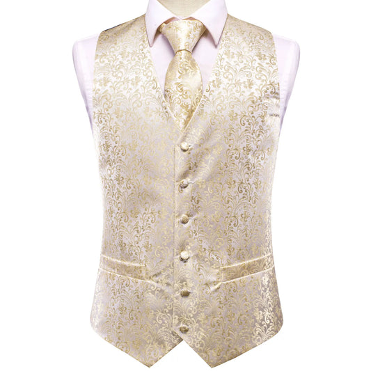 Men's Vest Suit Set – Champagne Gold Paisley Waistcoat for Weddings & Formal Events