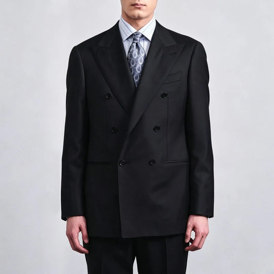 Men Suit Black 2 Pieces Double Button With Lapel Solid For Wedding Birthday Banquet Party Business Work Office Set Jacket Pants