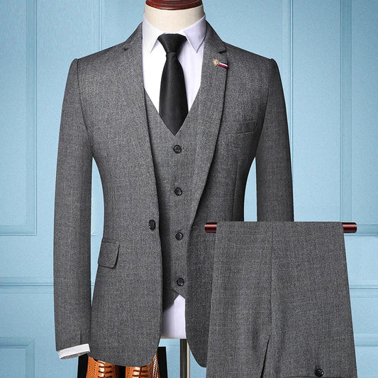 Men's 3-Piece Slim Fit Business Casual Suit – Blazer, Vest & Pants Set
