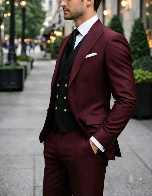 Men's Suit 3 Piece Blazer+Vest+Pant Suits Wedding Groom Tuxedo Formal Jacket Pants Vest Custom Outfit