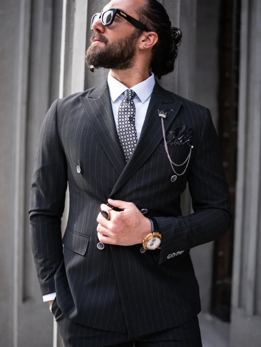 New Men's Slim Fit Striped Suit s2 Pieces Blazer Pants For Business Activities Stylish Customized Peak Lapel Tuxedo For Men