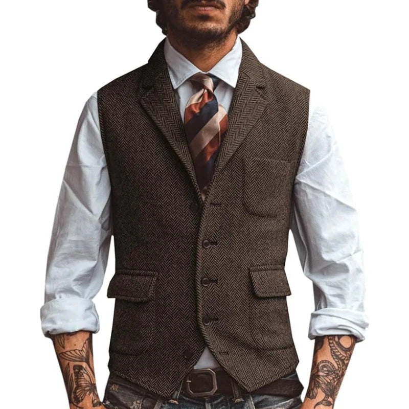 Men's Slim Fit Herringbone Vest for Wedding & Smart Casual Wear – Multiple Colors