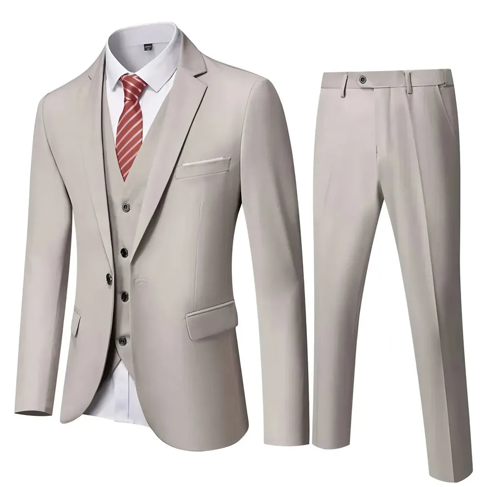Ensemble Blazer Noir Homme Automne Mariage Soirée 3 Pièces Grande Taille Manteau Blazer, Pantalon et Gilet Homme Noir Mode Costumes Slim Fit