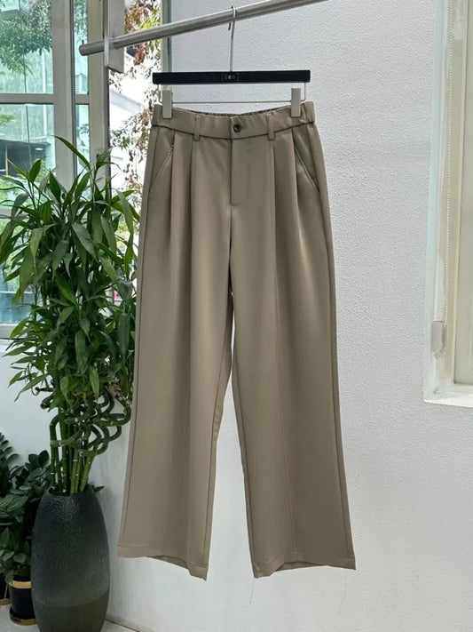Autumn New Mens Business Work Suit Set Single Breasted Blazer Long Pants Two Piece Matching Set Loose Fit Vintage Outfits Suits