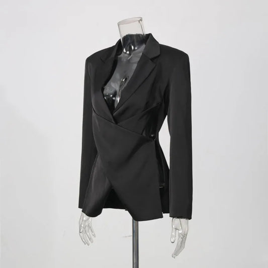 Women's Blazer Elegant Sexy Hollow Out Expose Waist Design Dark Style Patchwork Punk Long Sleeve Slim Fit Suit-Coat HK28007