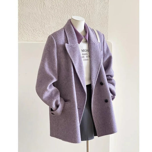 Elegant Women's Long Sleeve Short Woolen Coat Autumn Winter Korean Fashion Casual Loose Warm Versatile Jacket for Ladies