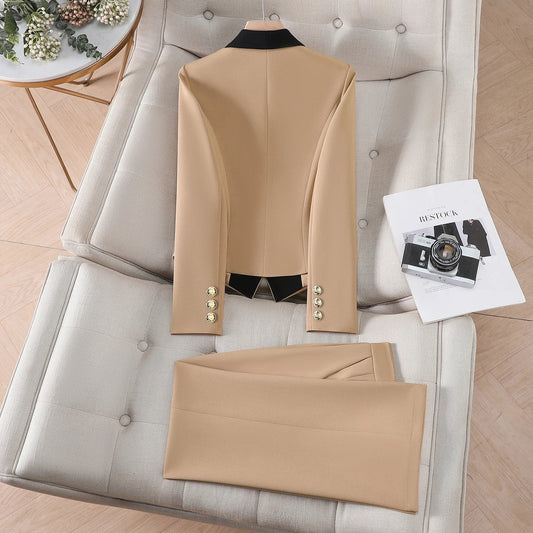 Elegant Chic Two Piece Trousers Set Woman Spring 2026 New Women's Suit Sets Blazer Pants Outfit White Khaki Office Wear
