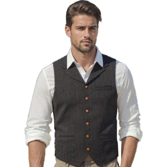 Men's Formal Vest Single Breasted Wedding Waistcoat Tweed Style Multiple Colors