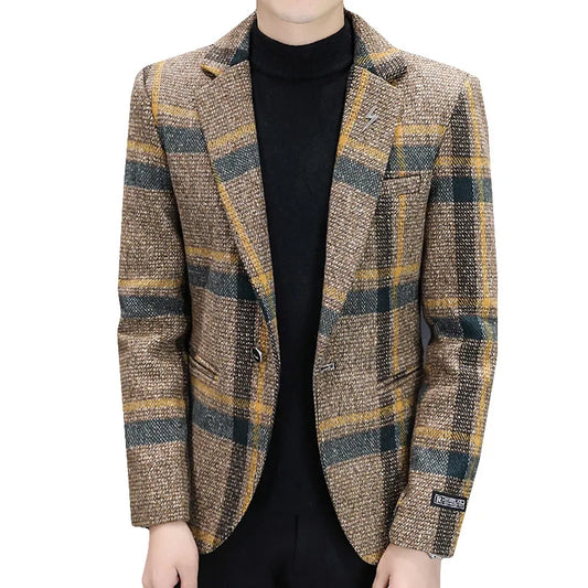 Men's Smart Casual Blazer – Autumn Winter Fleece Lined Single Breasted Suit Jacket