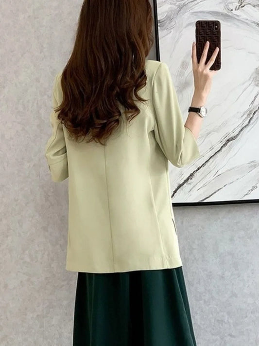 Elegant Double-breasted Women's Blazer Summer Autumn Half Sleeve Office Coat Fashionable Casual Loose Fit Businesswear