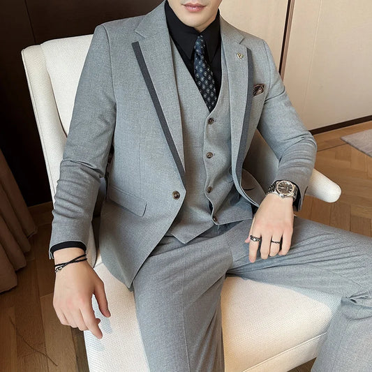 Men's 3-Piece Suit Vest Trousers – Loose Fit Smart Casual Business Wedding Suit